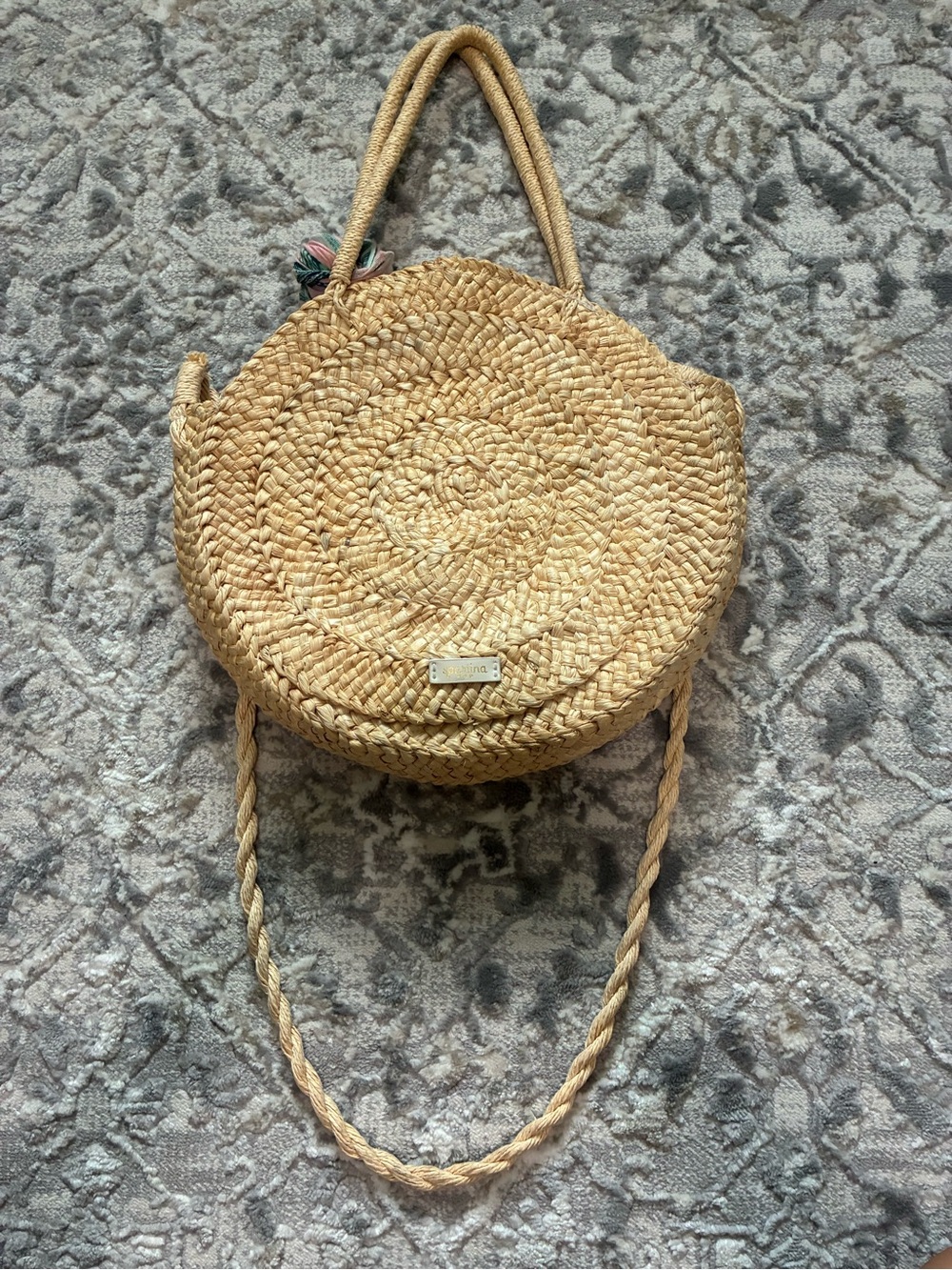 Spartina 449 Round Straw Pineapple Shoulder Bag With Scarf - Picture 6 of 10